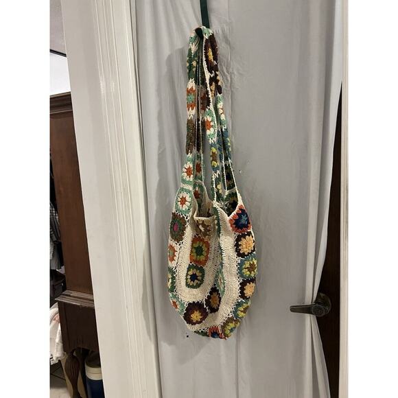 American Flirt Cotton Multicolor Handmade Crochet Granny Square Tote Bag 17x16 - Picture 1 of 8